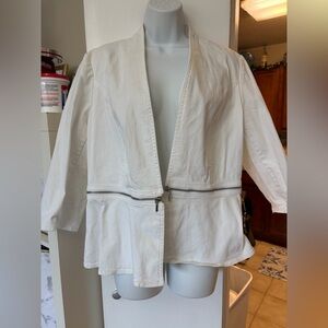 Chico's White Open-Front Jacket with Zip Detail